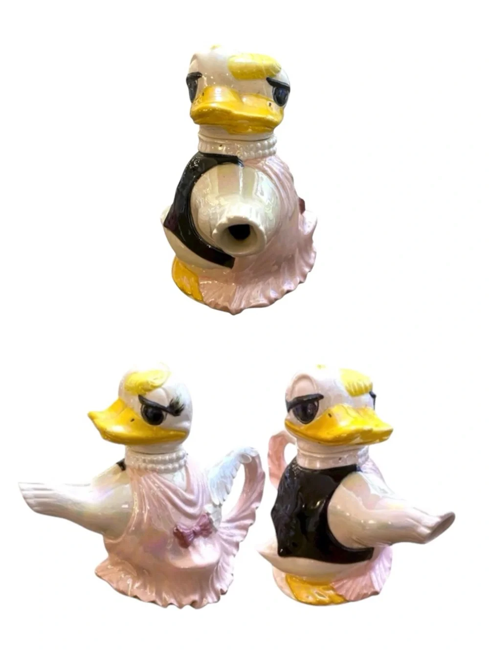 Vintage Double Sided Bride & Groom Duck Ceramic Teapot Wedding Duck Lover Gift